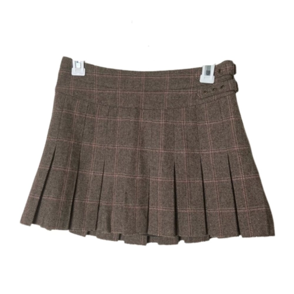 Vintage american eagle wool pleated plaid micro mini skirt 0